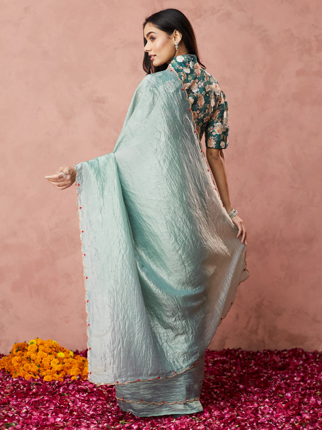 Aqua Elegance Handwoven Saree