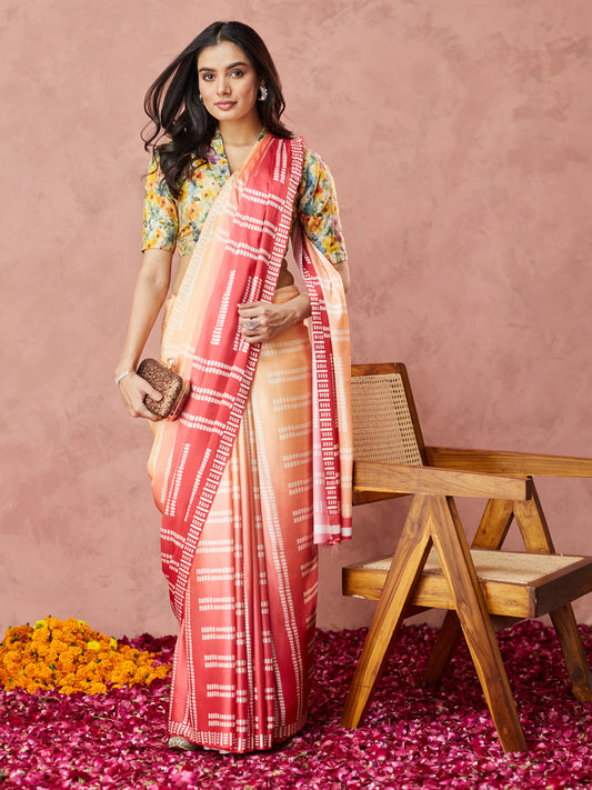 Sunset Glow Striped Saree