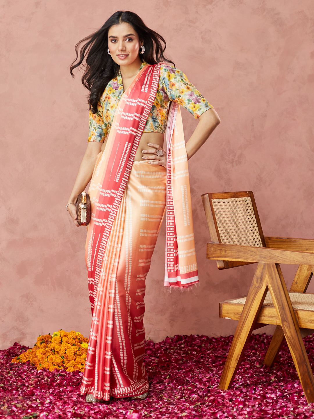 Sunset Glow Striped Saree