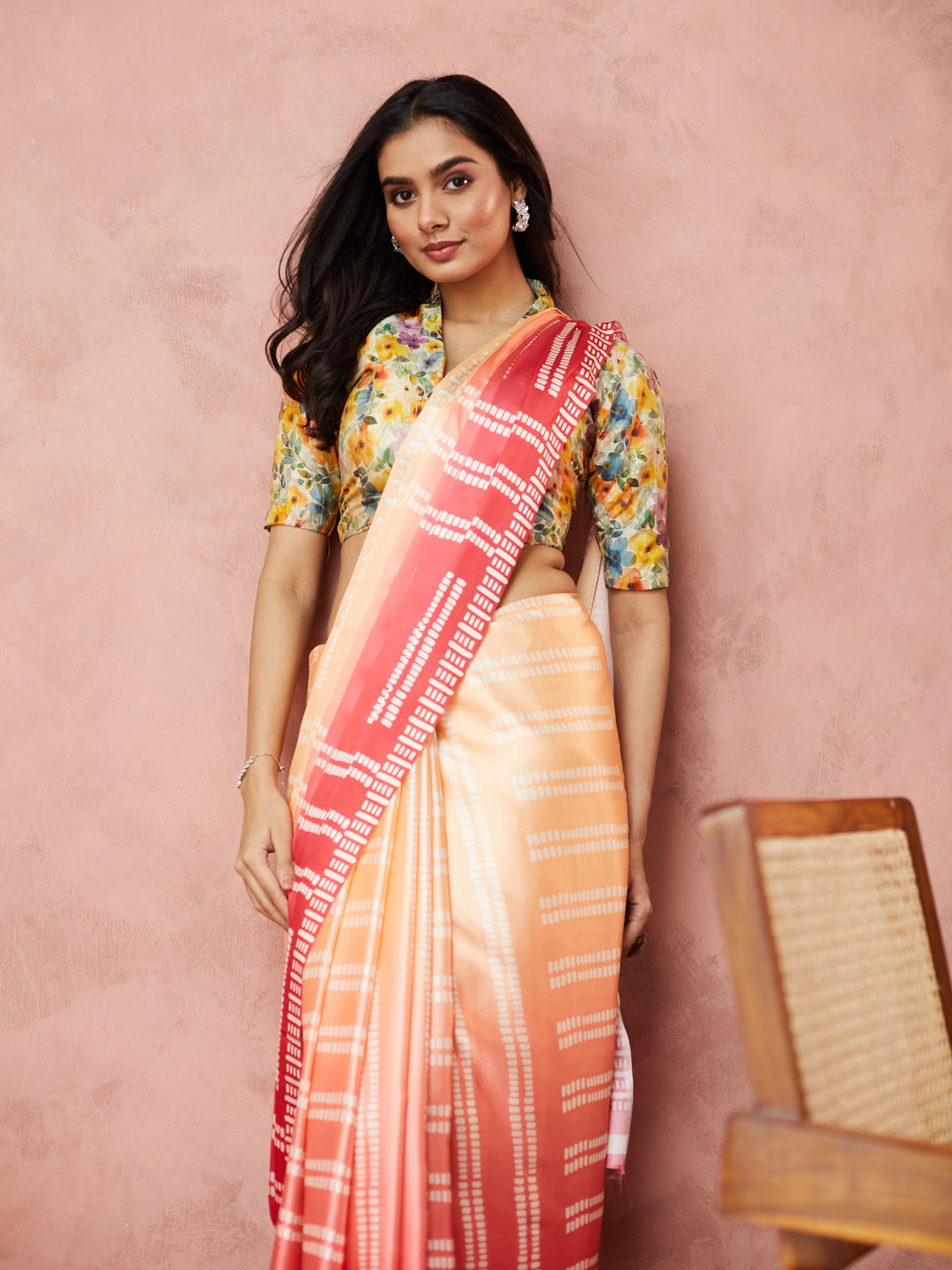 Sunset Glow Striped Saree