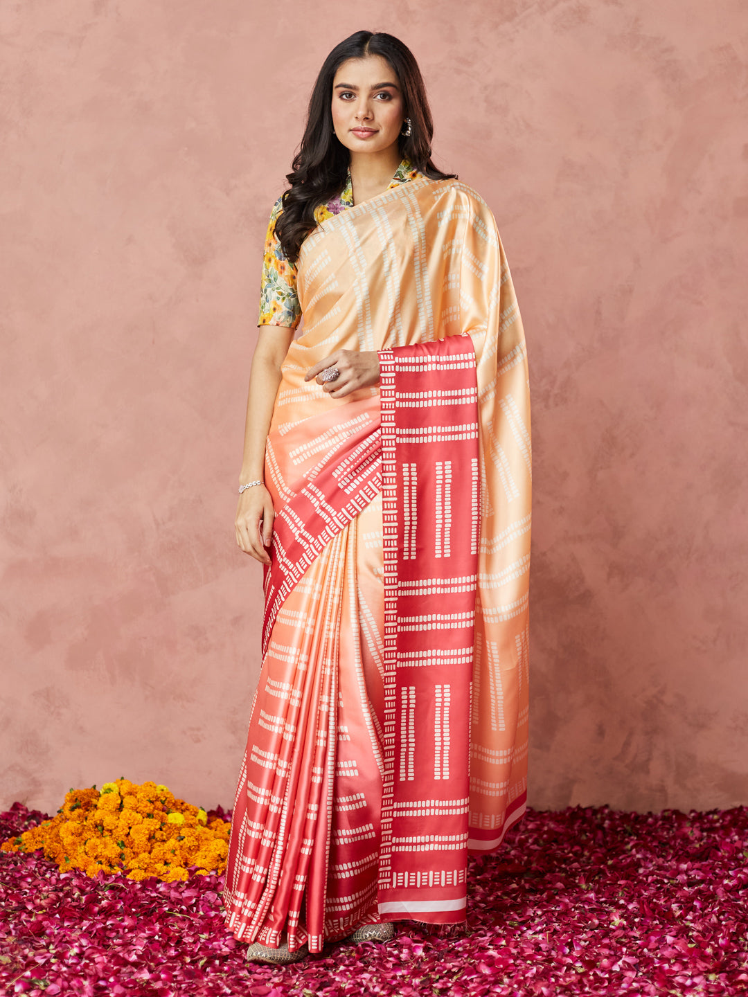 Sunset Glow Striped Saree