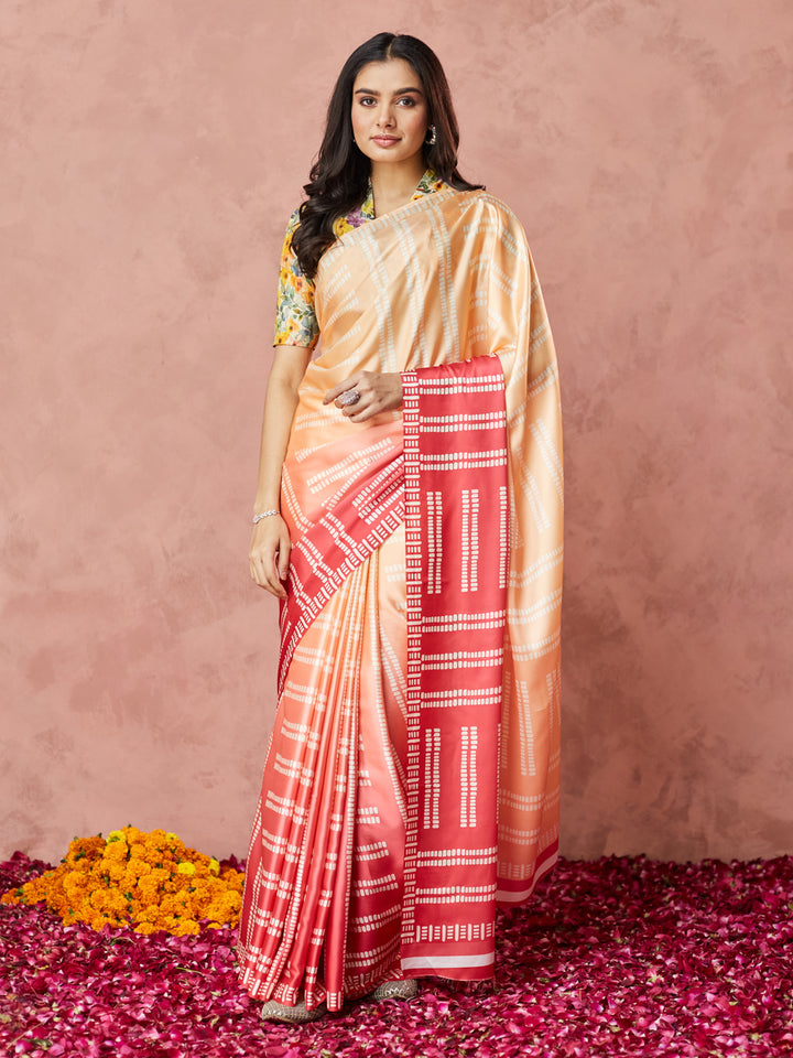 Sunset Glow Striped Saree