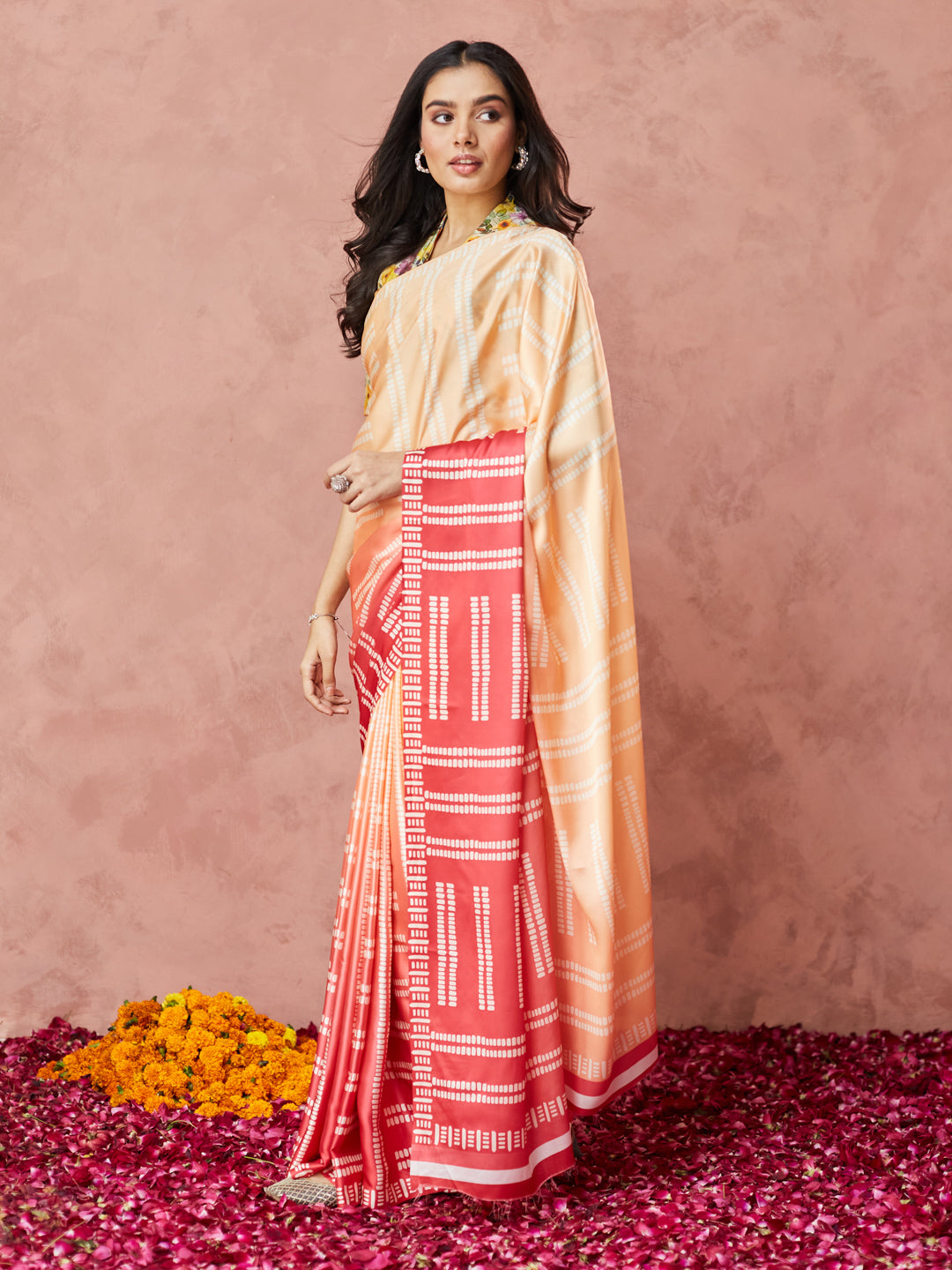 Sunset Glow Striped Saree