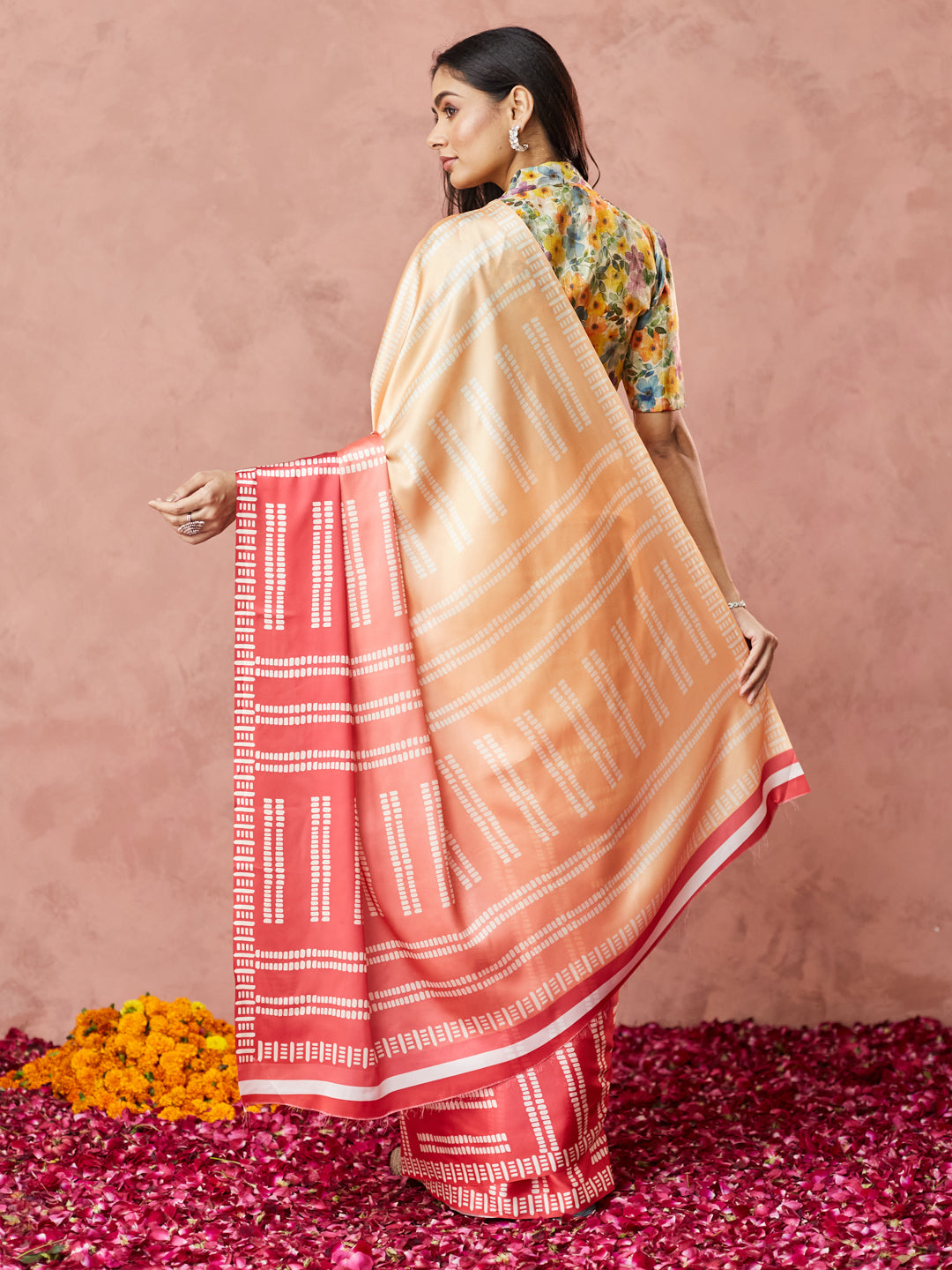 Sunset Glow Striped Saree