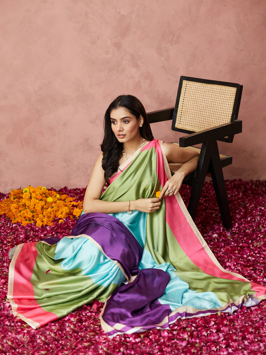 Vibrant Colorblock Silk Saree