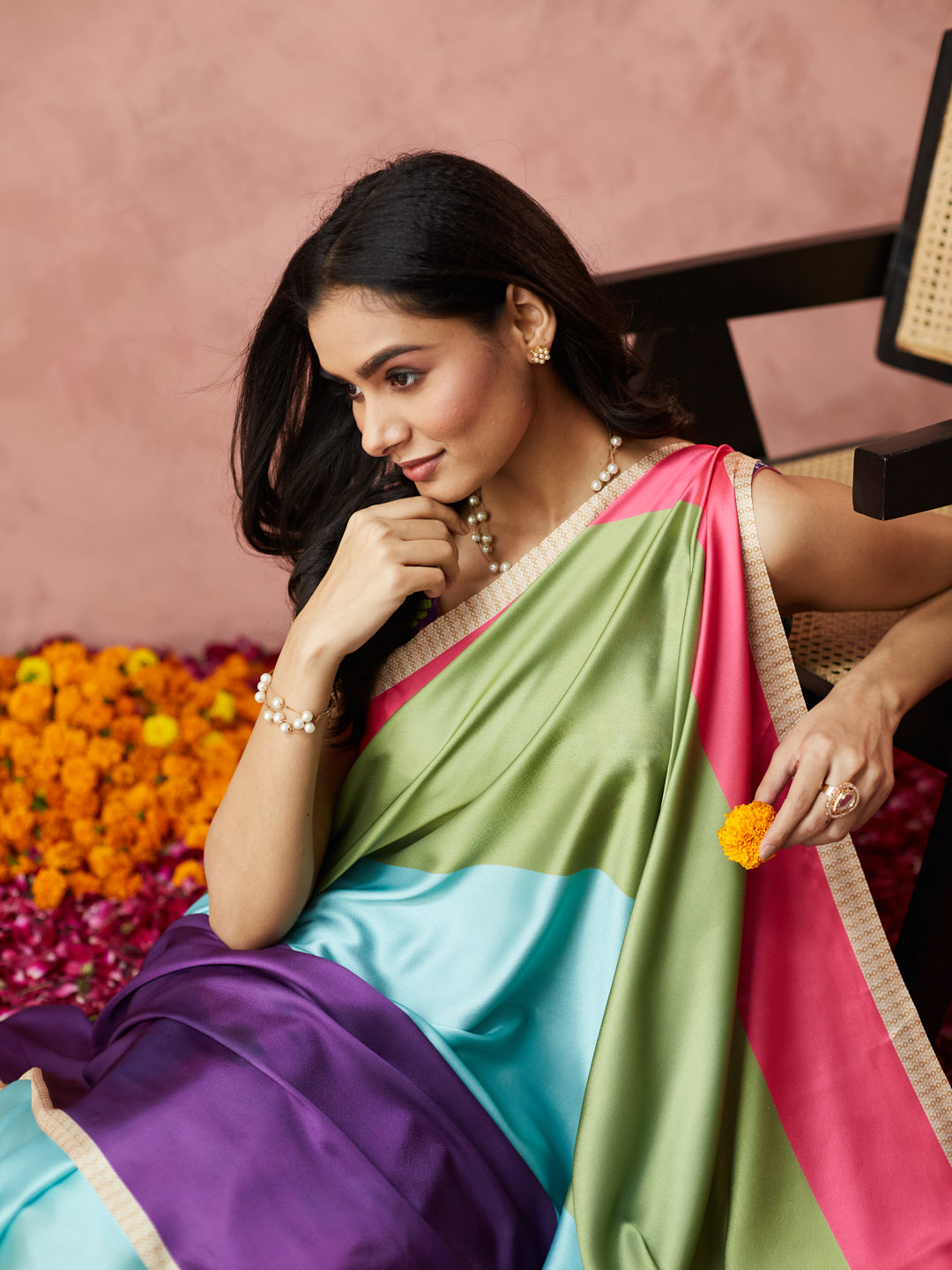 Vibrant Colorblock Silk Saree