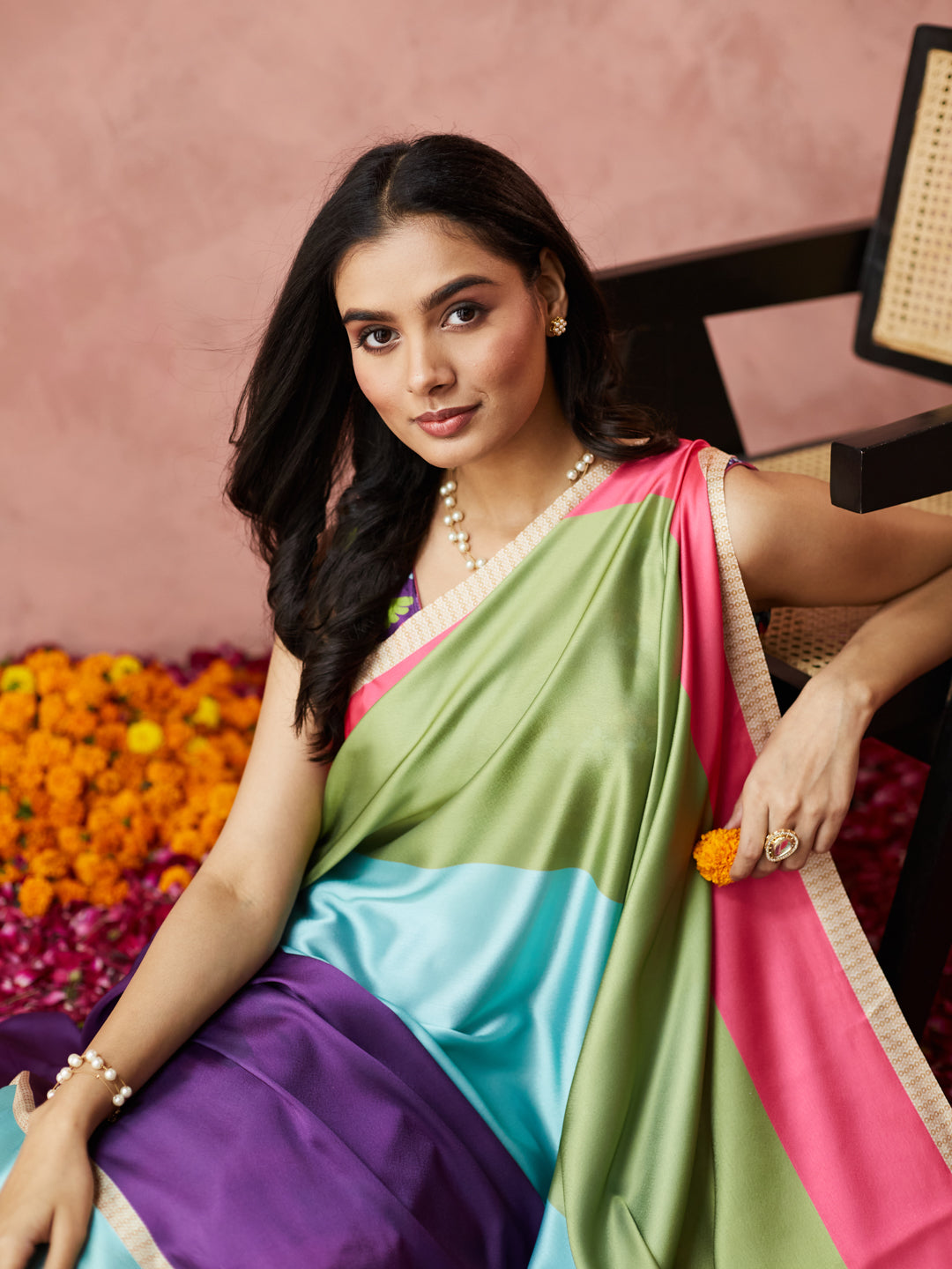 Vibrant Colorblock Silk Saree