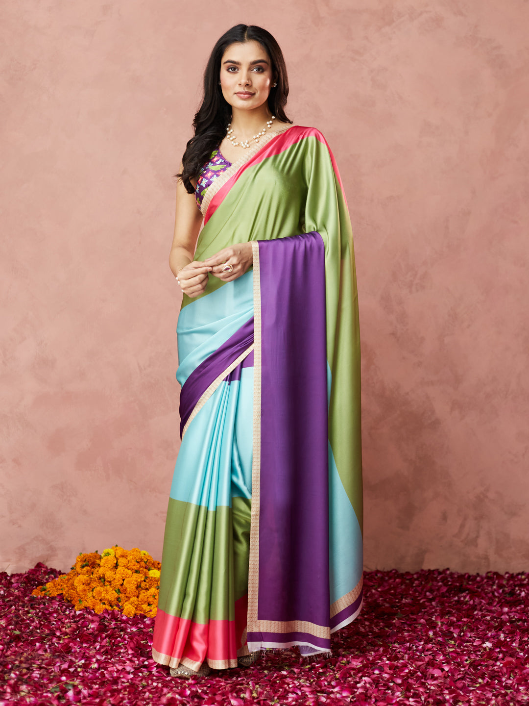 Vibrant Colorblock Silk Saree