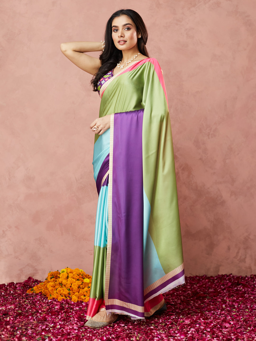 Vibrant Colorblock Silk Saree