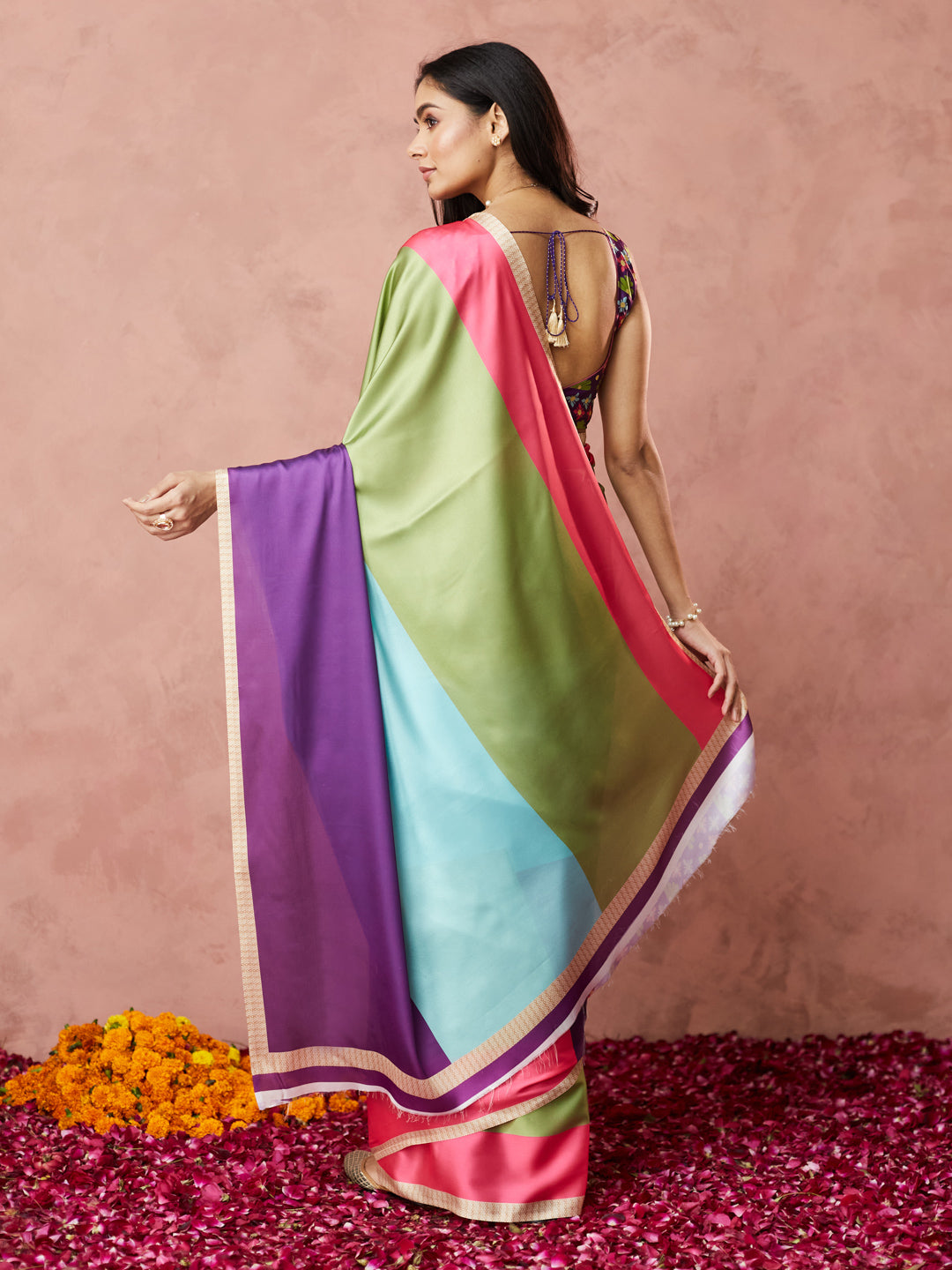 Vibrant Colorblock Silk Saree