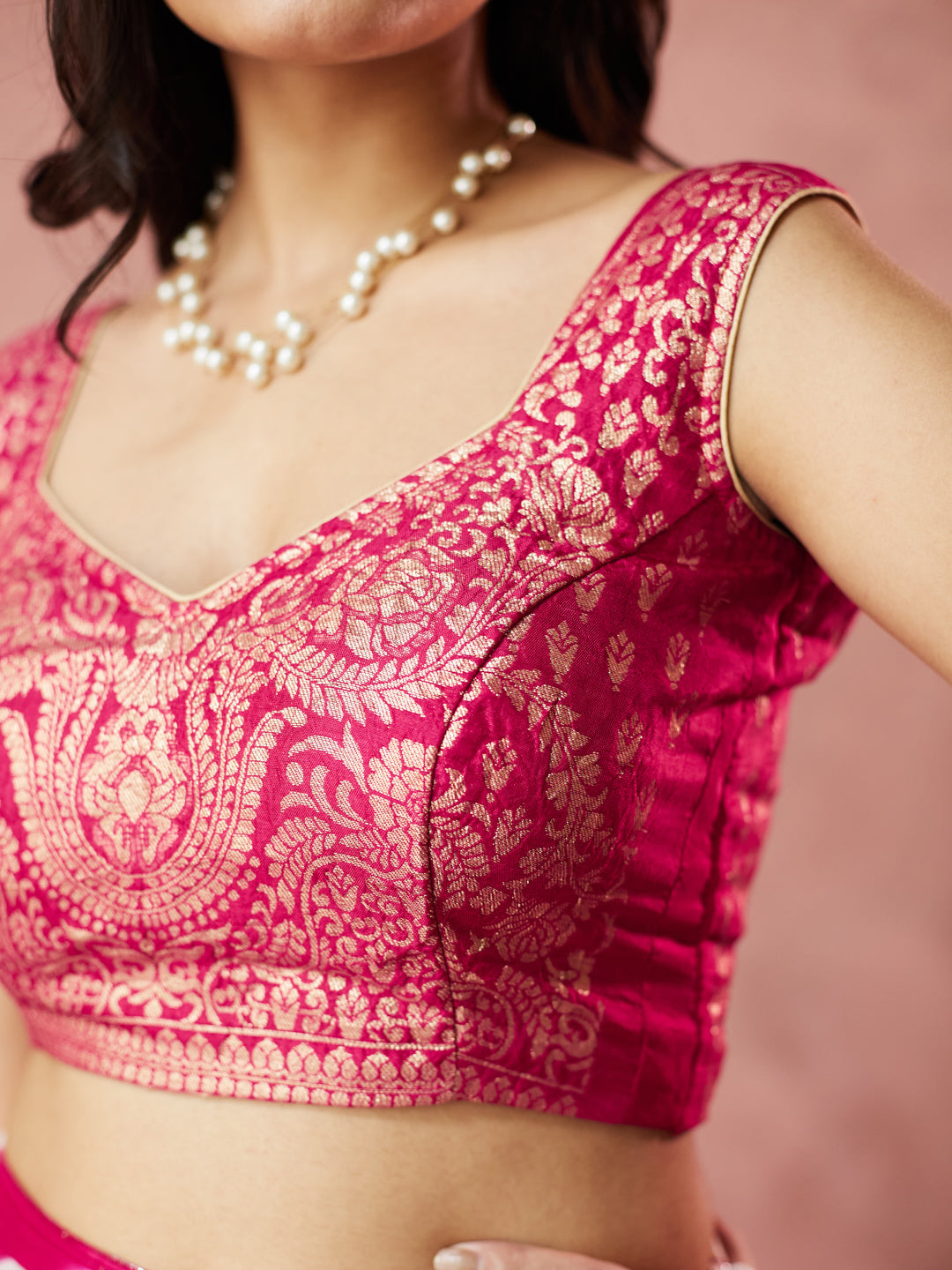 Fuchsia Striped Tie-Dye Saree