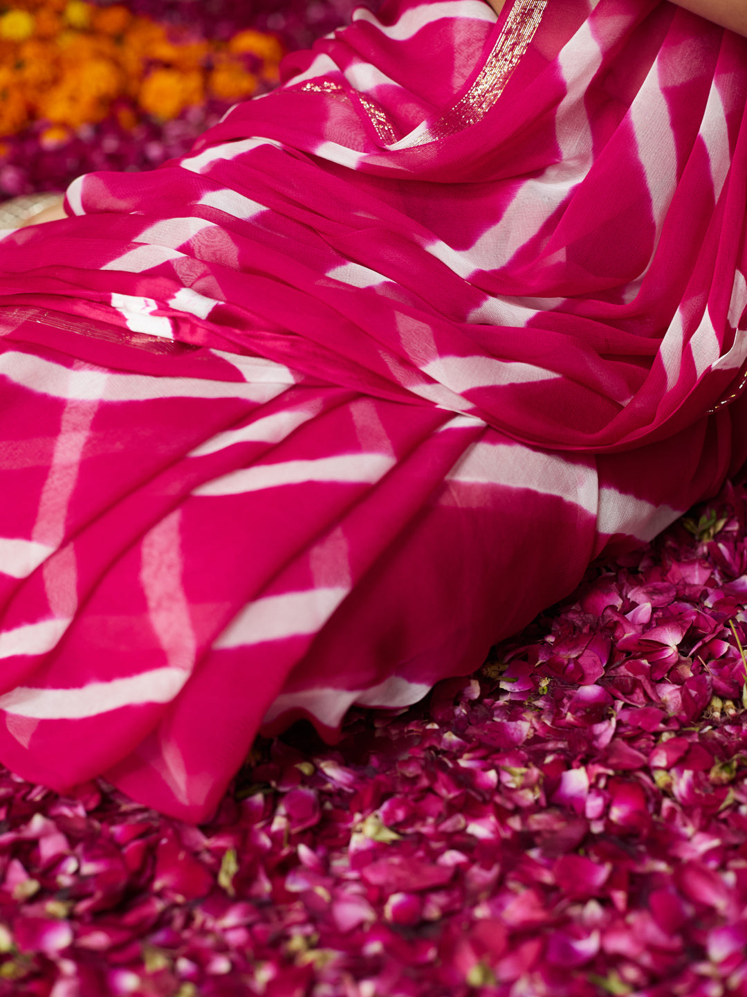 Fuchsia Striped Tie-Dye Saree