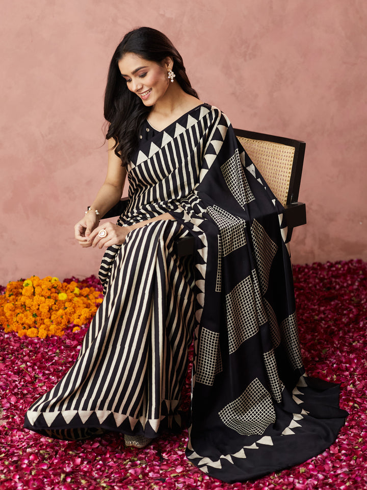 Monochrome Geometric Elegance Saree