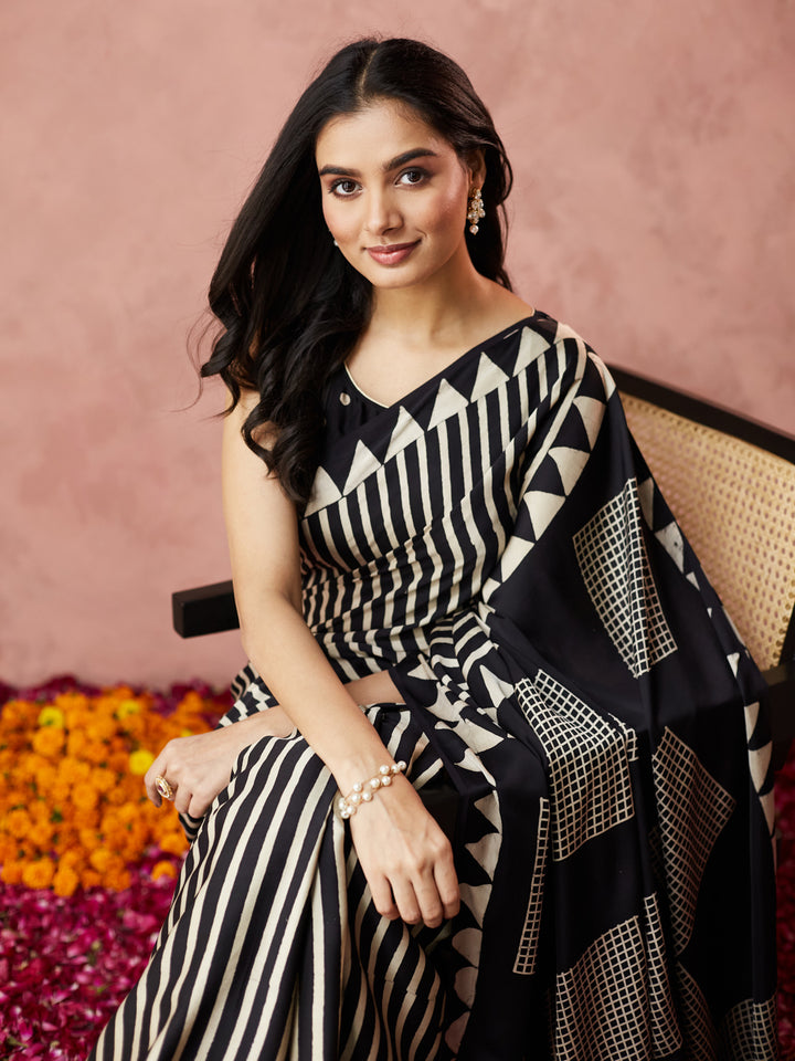 Monochrome Geometric Elegance Saree