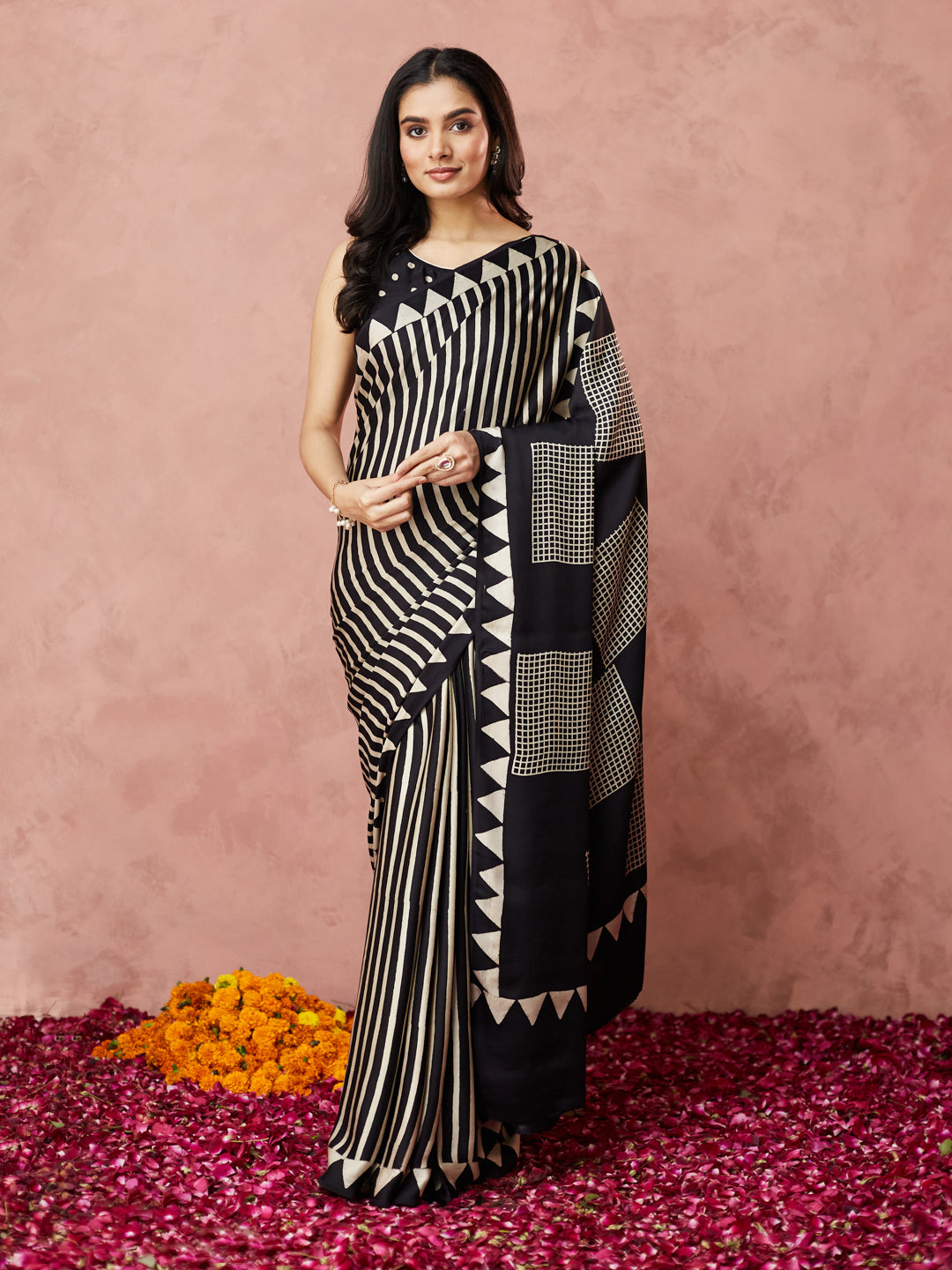 Monochrome Geometric Elegance Saree