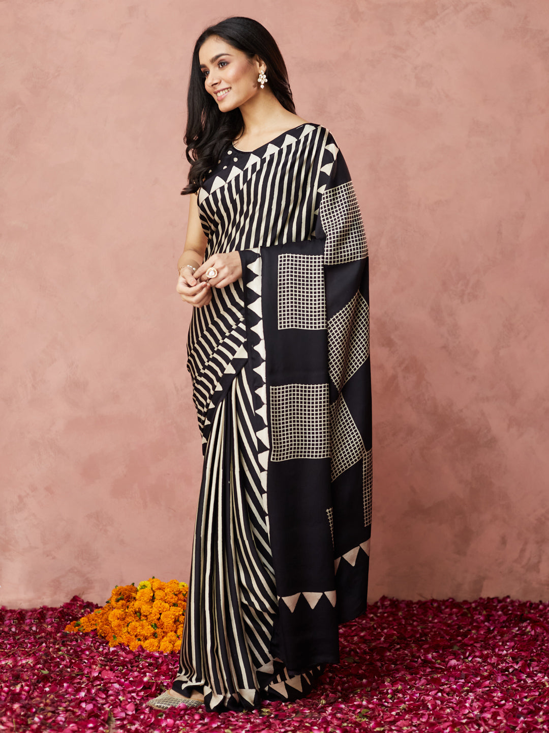 Monochrome Geometric Elegance Saree