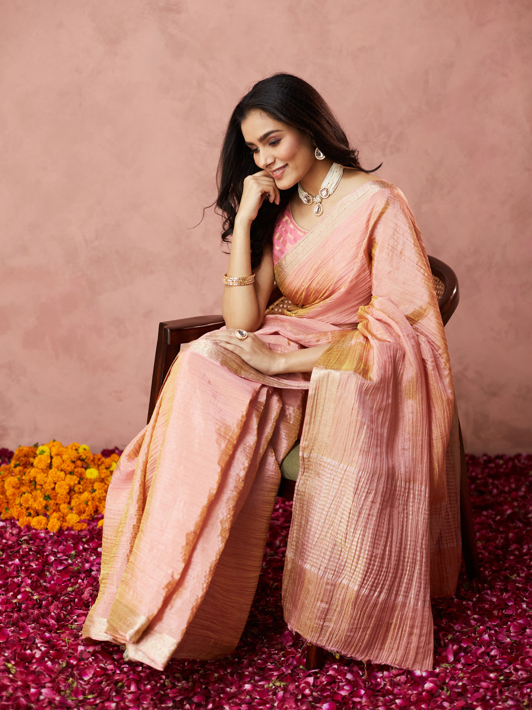 Blush Golden Silk Saree