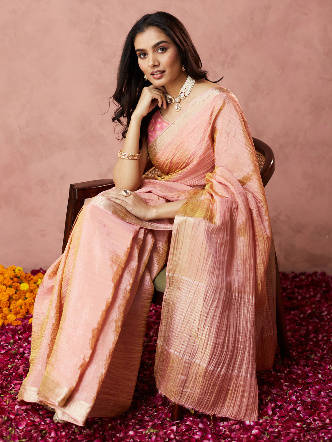 Blush Golden Silk Saree