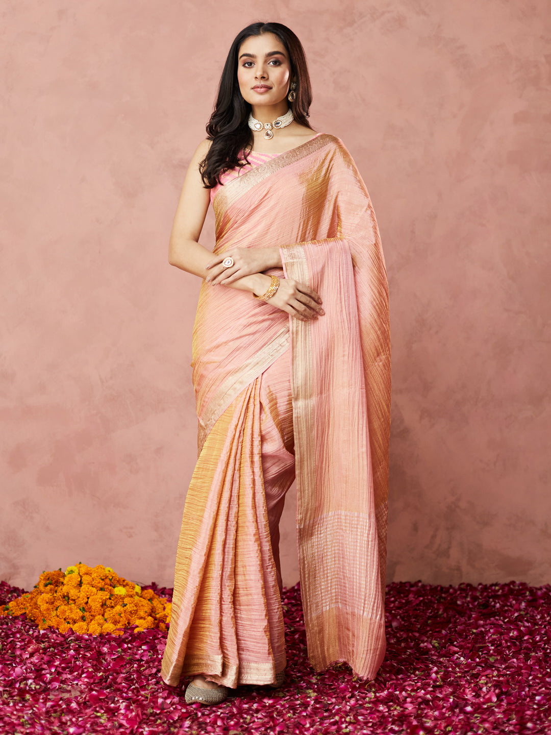 Blush Golden Silk Saree