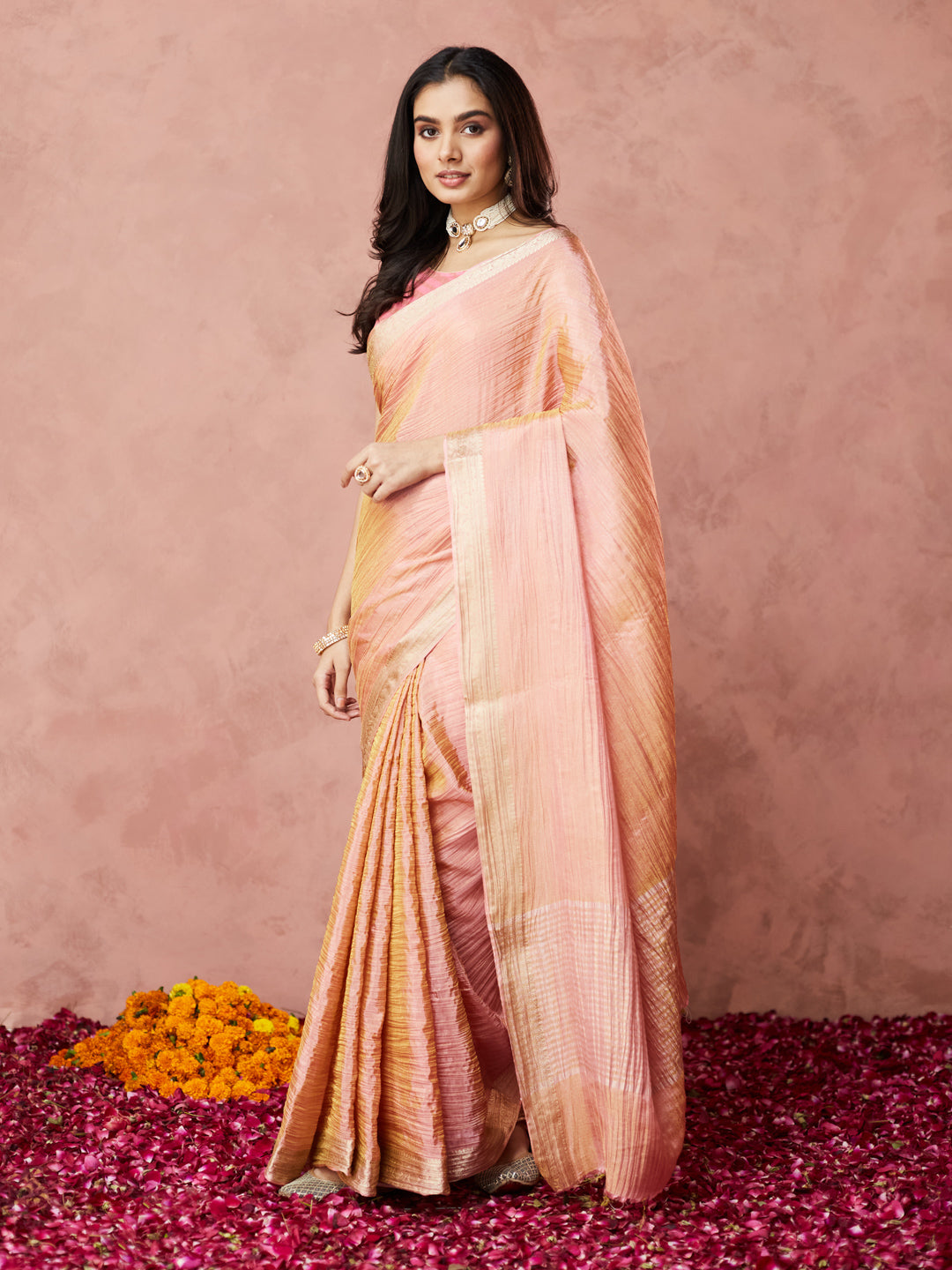 Blush Golden Silk Saree