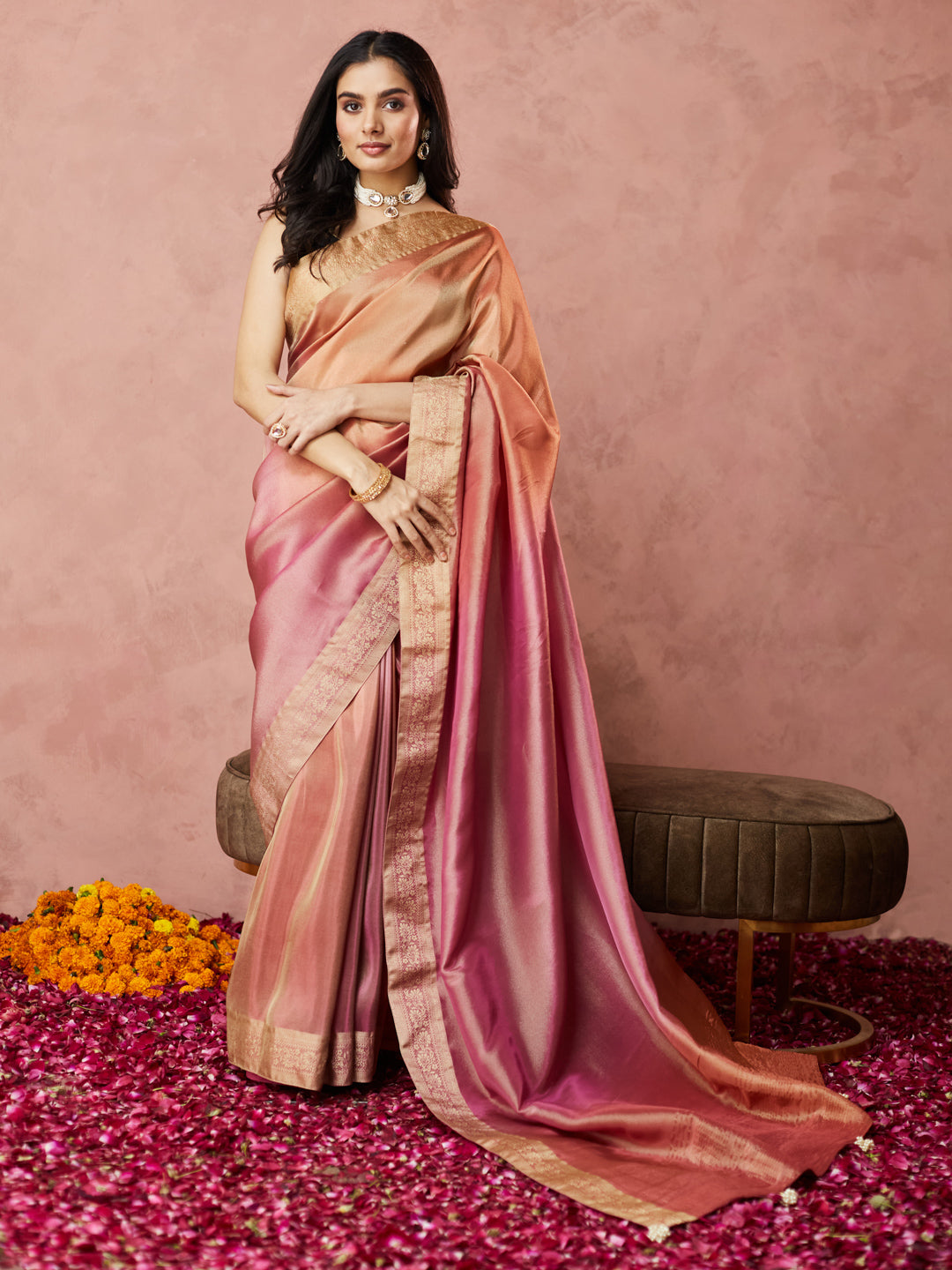 Rose Gold Kanjivaram Silk Saree