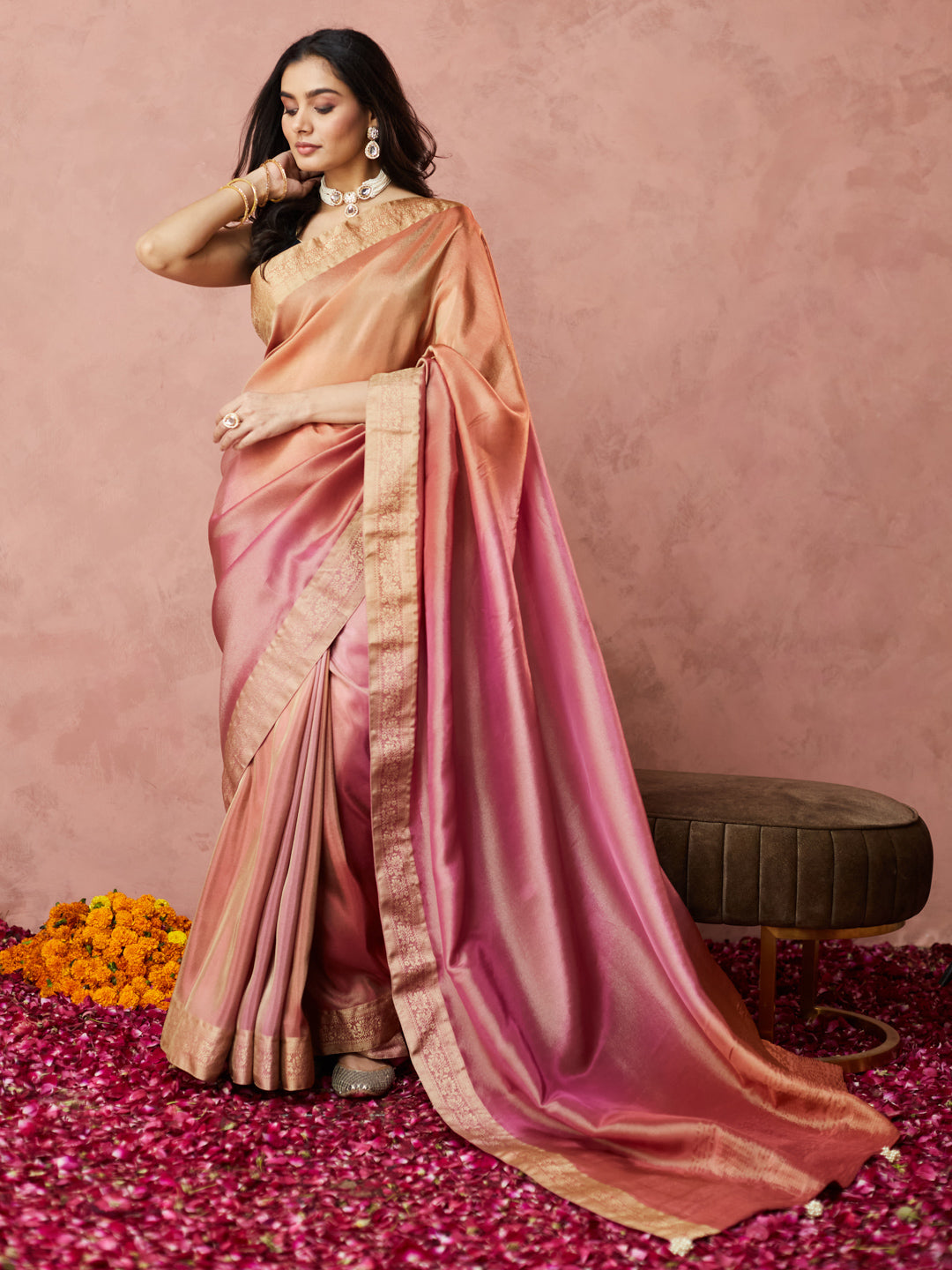 Rose Gold Kanjivaram Silk Saree