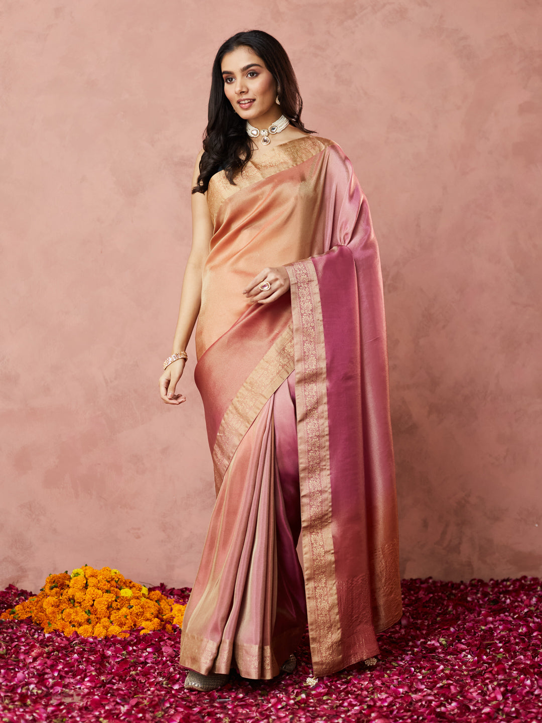 Rose Gold Kanjivaram Silk Saree