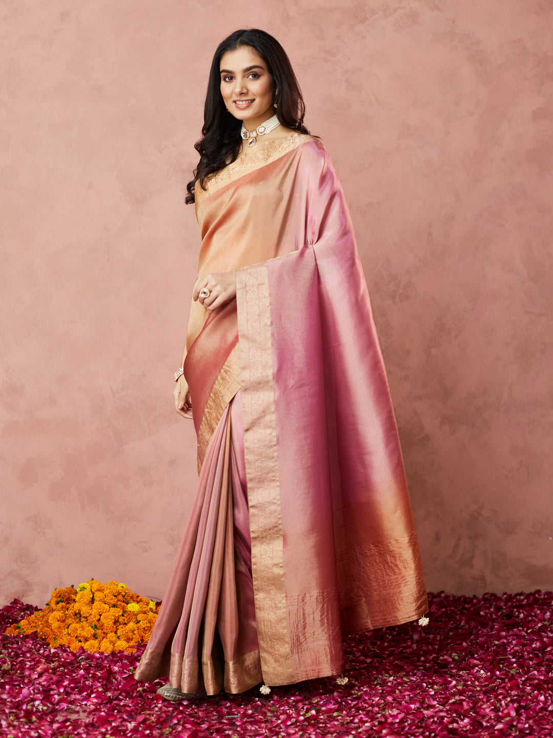 Rose Gold Kanjivaram Silk Saree