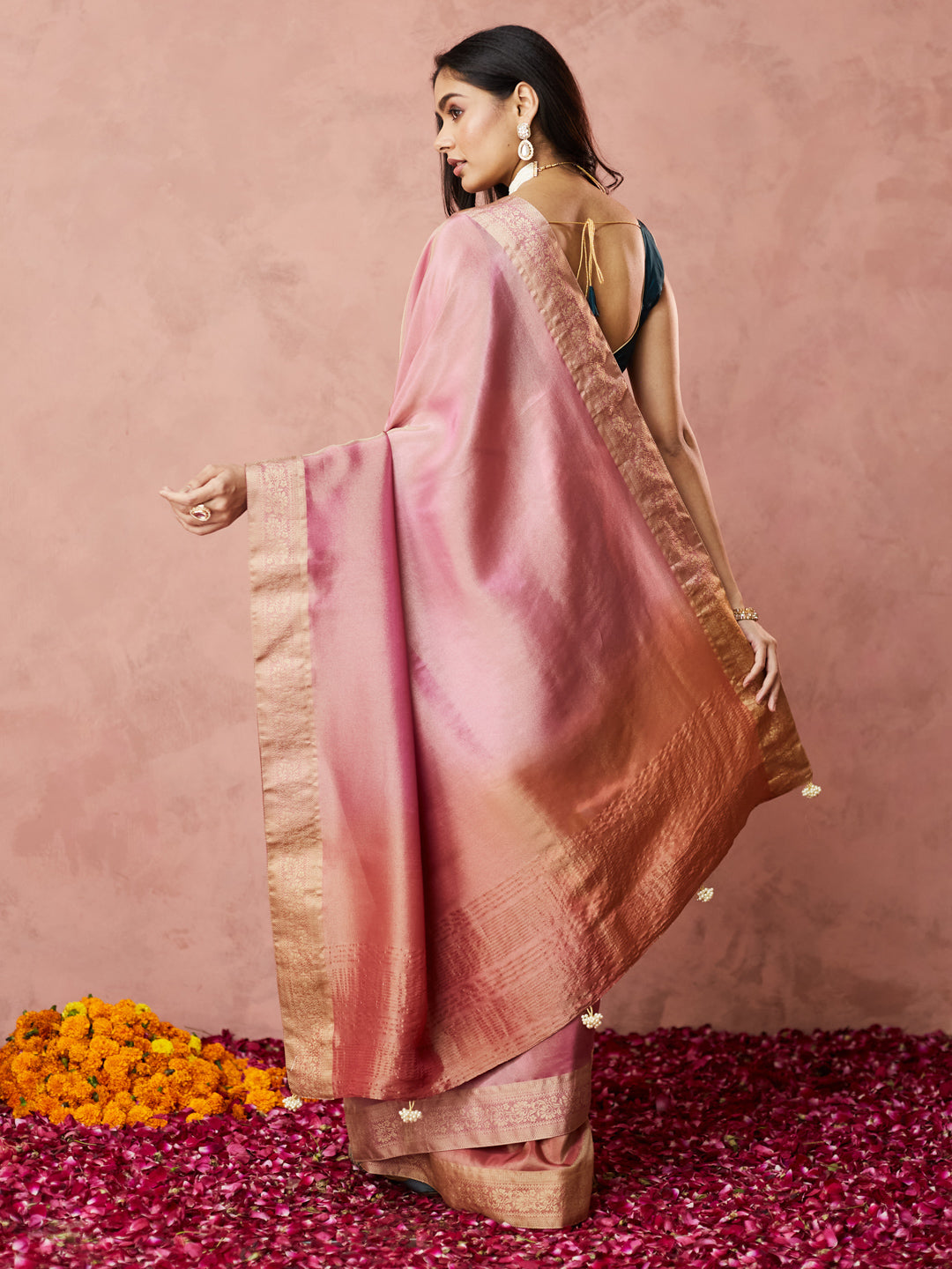 Rose Gold Kanjivaram Silk Saree