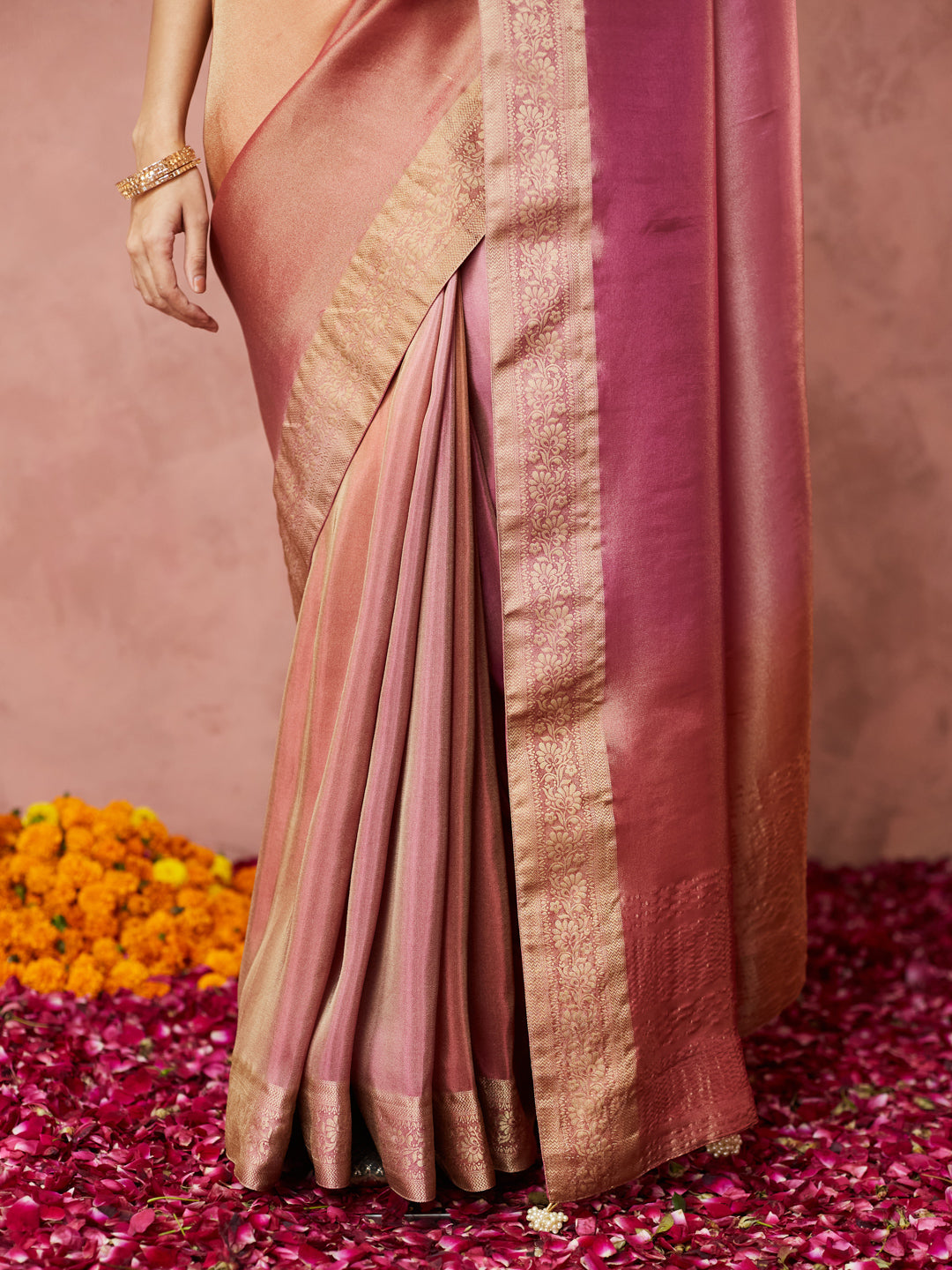 Rose Gold Kanjivaram Silk Saree