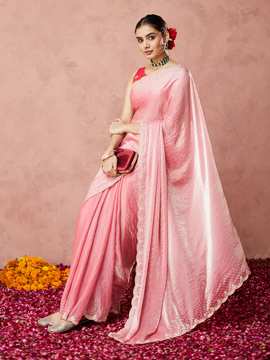 Blush Pink Shimmer Saree