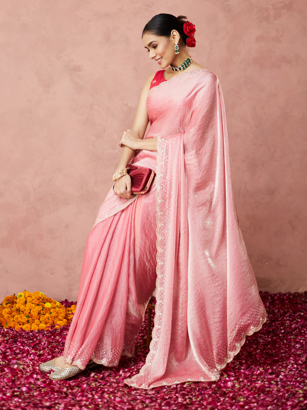 Blush Pink Shimmer Saree