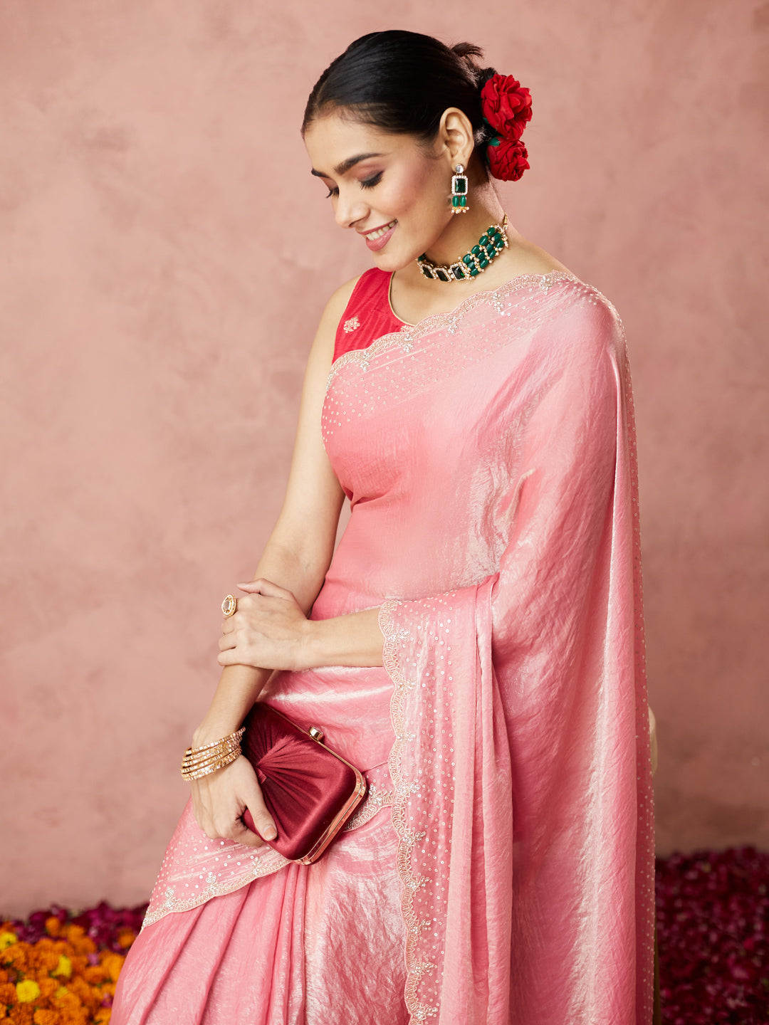 Blush Pink Shimmer Saree