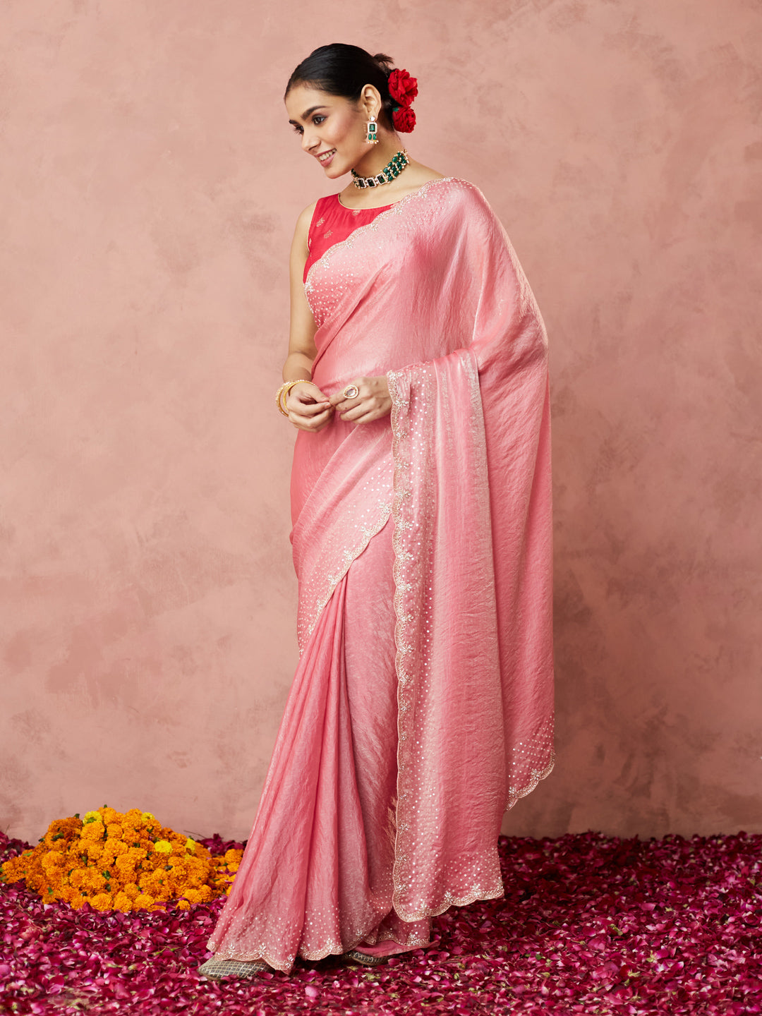 Blush Pink Shimmer Saree