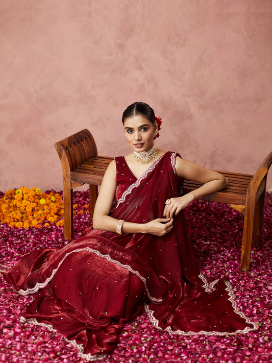 Deep Maroon Shimmer Saree