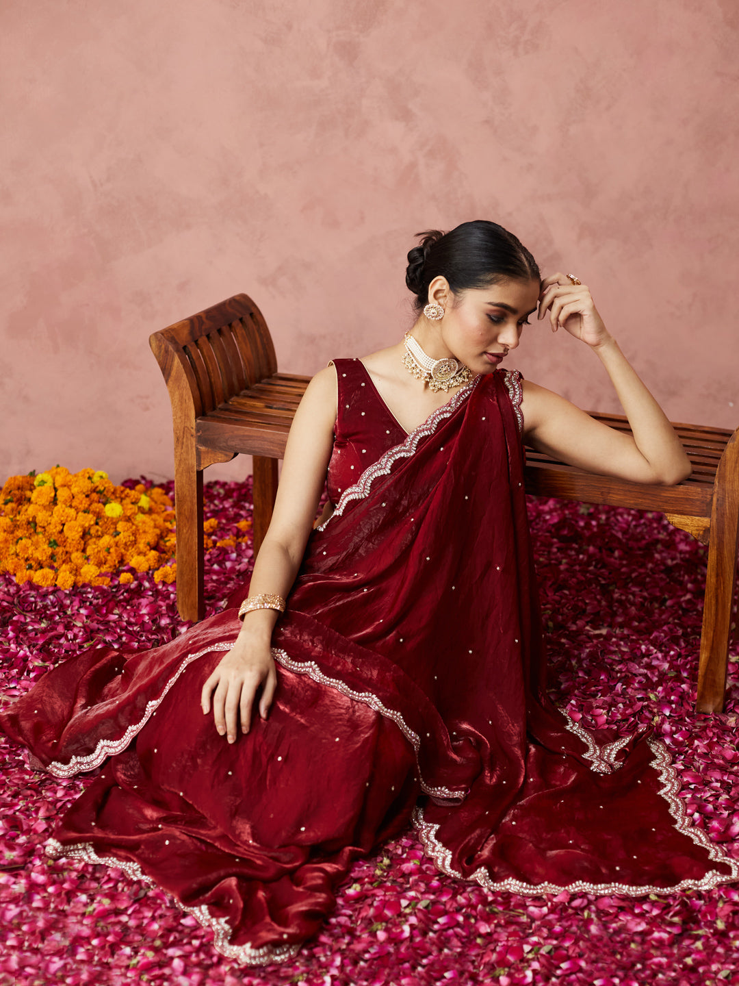 Deep Maroon Shimmer Saree