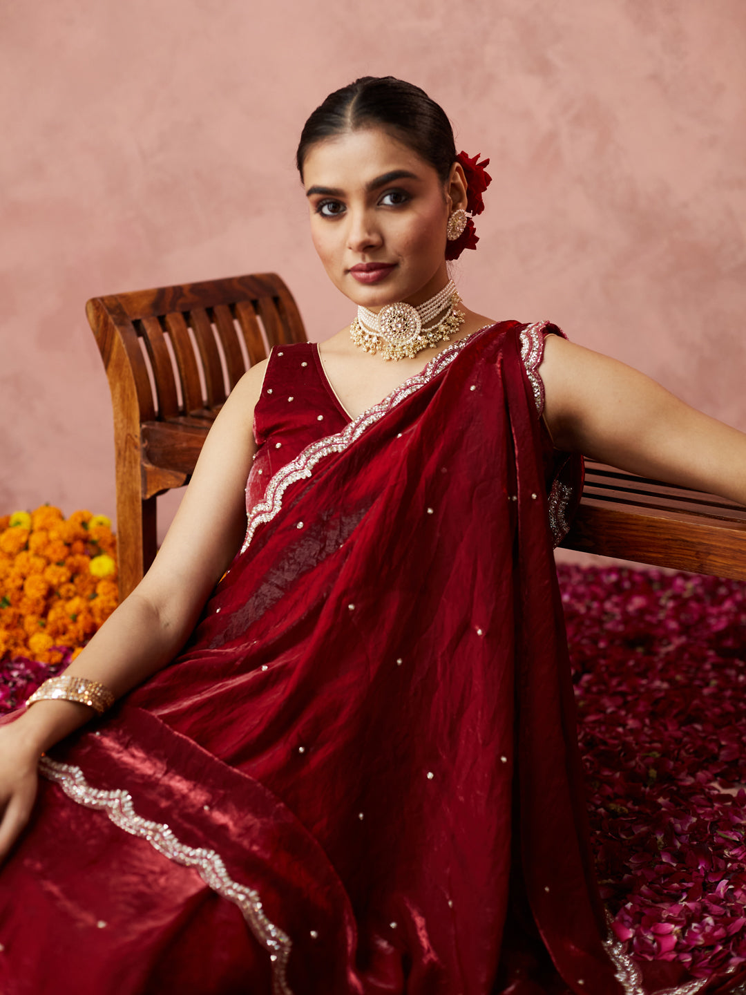 Deep Maroon Shimmer Saree