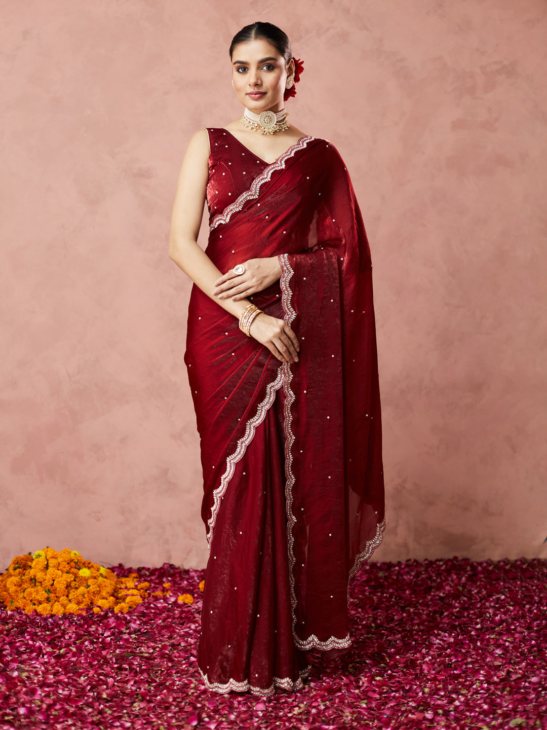 Deep Maroon Shimmer Saree