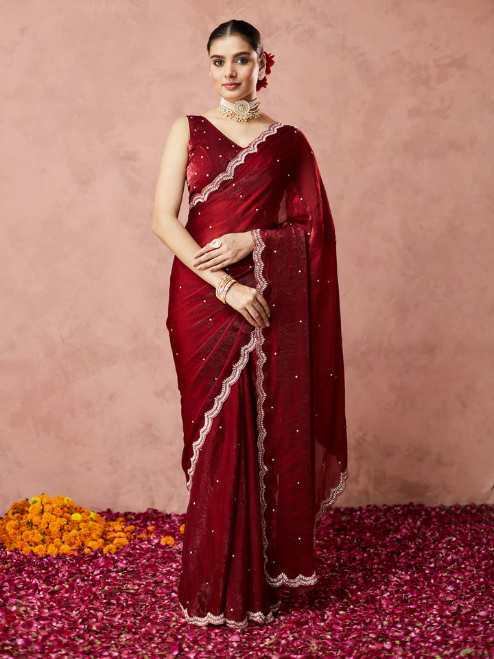 Deep Maroon Shimmer Saree