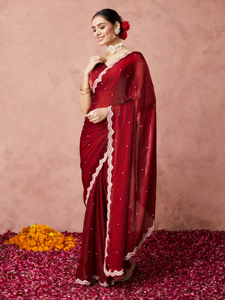 Deep Maroon Shimmer Saree