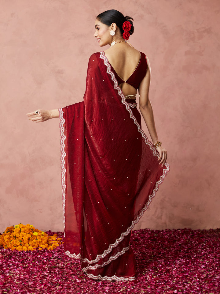 Deep Maroon Shimmer Saree