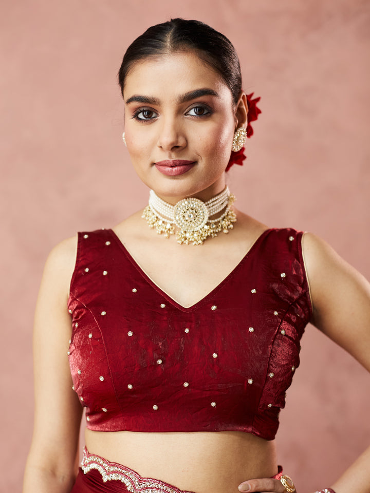 Deep Maroon Shimmer Saree