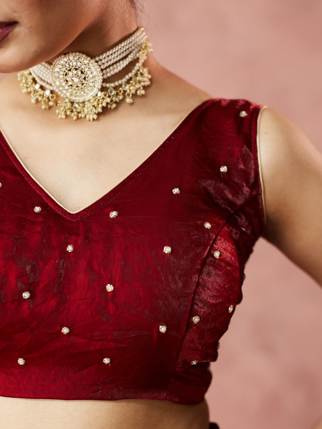 Deep Maroon Shimmer Saree