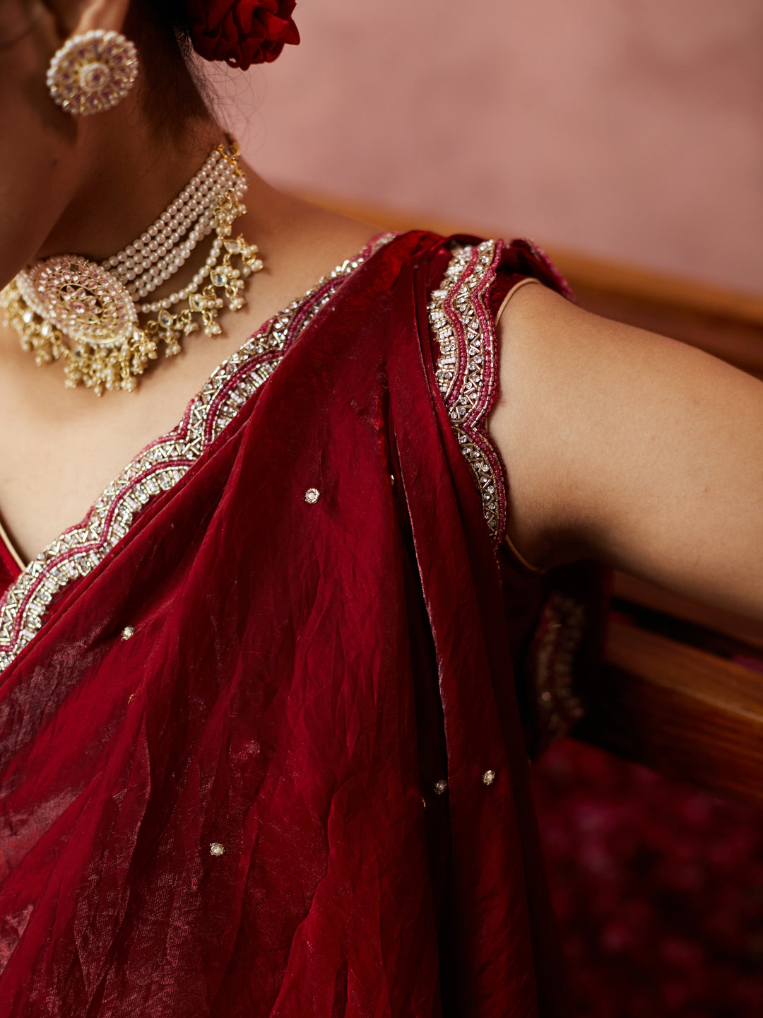 Deep Maroon Shimmer Saree