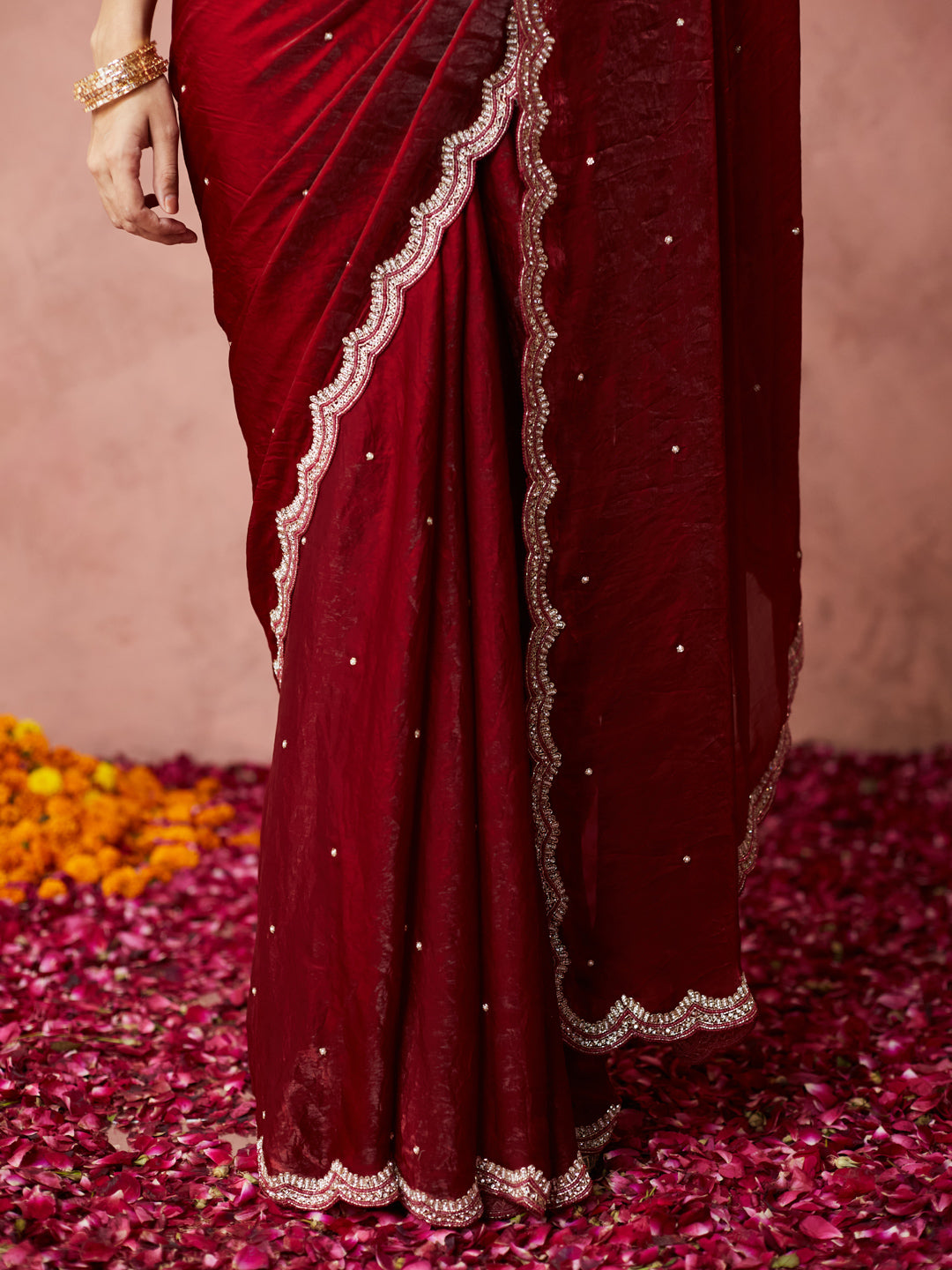 Deep Maroon Shimmer Saree