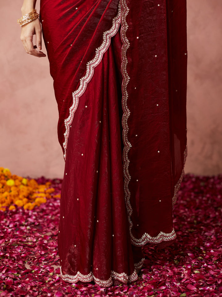 Deep Maroon Shimmer Saree