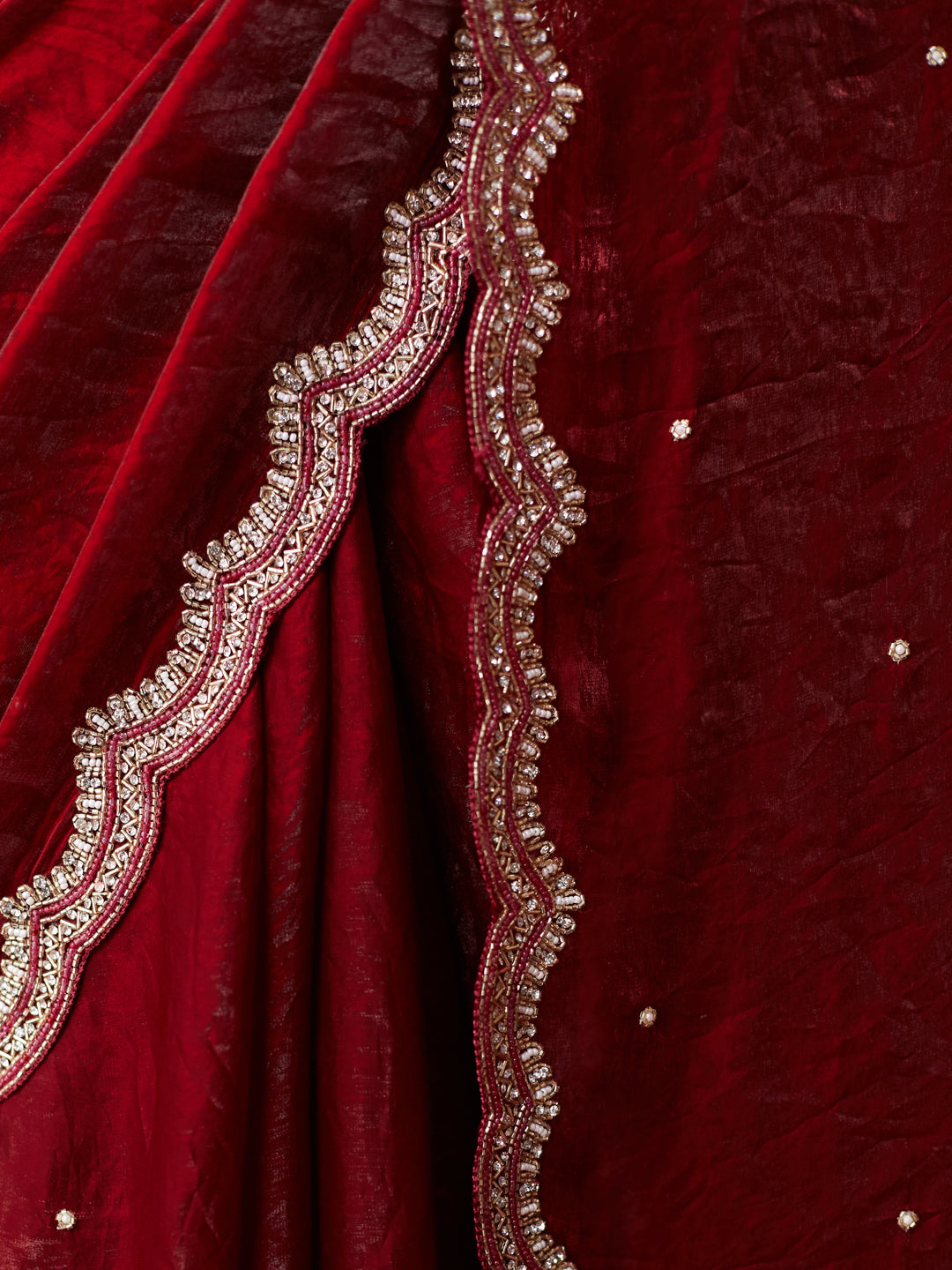 Deep Maroon Shimmer Saree