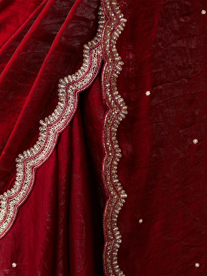 Deep Maroon Shimmer Saree