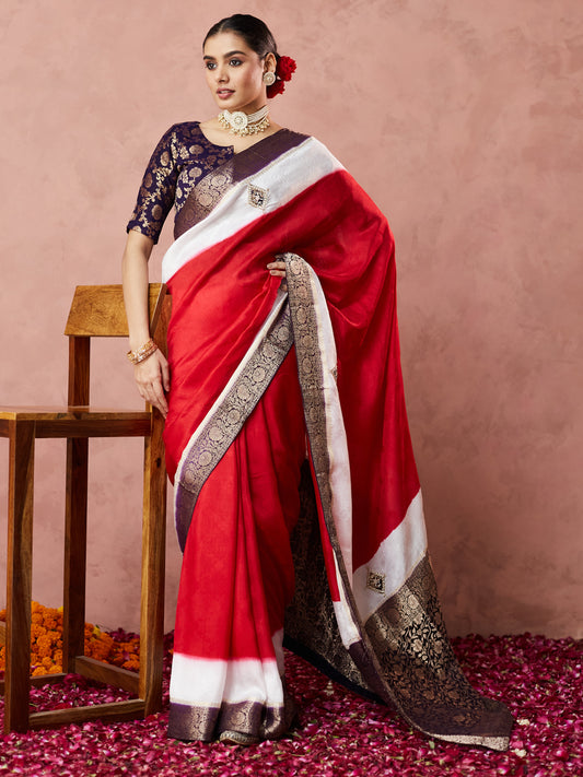 Crimson Elegance Dual-Tone Kanjivaram Saree