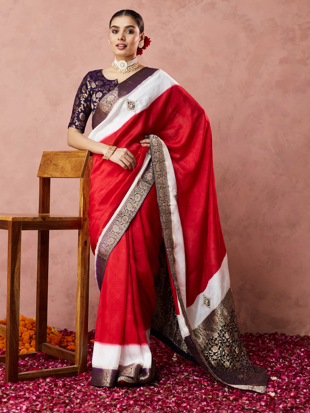 Crimson Elegance Dual-Tone Kanjivaram Saree